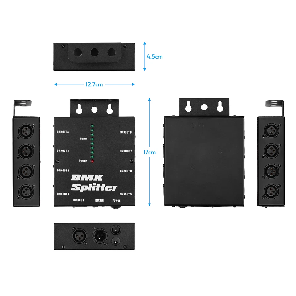 8-Way DMX Splitter DMX512 Optical Splitter Distribution Amplifier 3 Pin XLR G7G4 - Image 3 of 4
