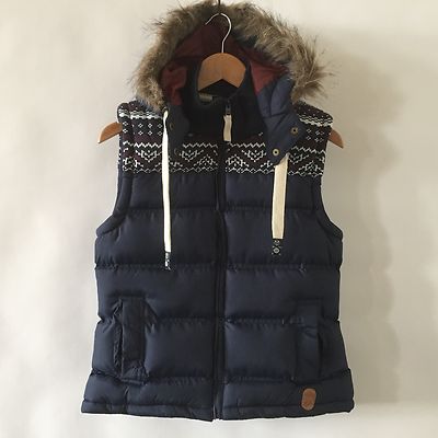 TOKYO LAUNDRY WOMENS BLUE FAUX FUR HOODED GILET