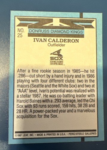 1988 Donruss - Diamond Kings #25 Ivan Calderon - Picture 2 of 2