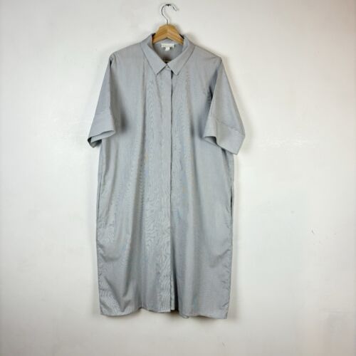 COS Shirt Dress Midi Light Grey Pinstripe Oversized Cotton Stripe Pockets Size S - Picture 7 of 22