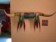 Bull Horns Decorated Southwest Decor Wall Art 