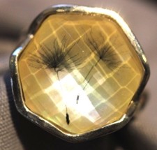 Sterling Silver Ring with 18mm Clear stone with Checkerboard top