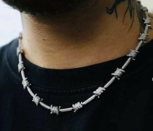 Authentic 9 ct Cubic Zirconia mens 10mm x 20" Cuban Link Necklace White Gold Plated Silver