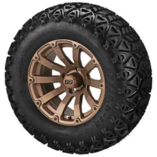 (4) Golf Cart 23x10.50-12 Black Trail A/T Tire on 12x7 Matte Bronze Beast Wheels