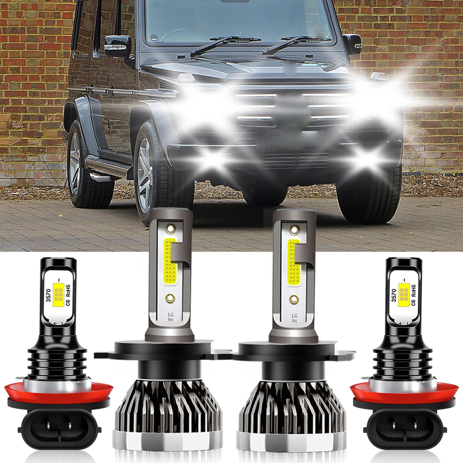LED Headlight High Low+Fog Light Bulbs Combo For Mercedes-Benz G55 AMG 2008-2010