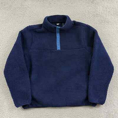 Vintage Lands End Sweatshirt Mens Large Deep Pile Fleece Snap Button  Pullover