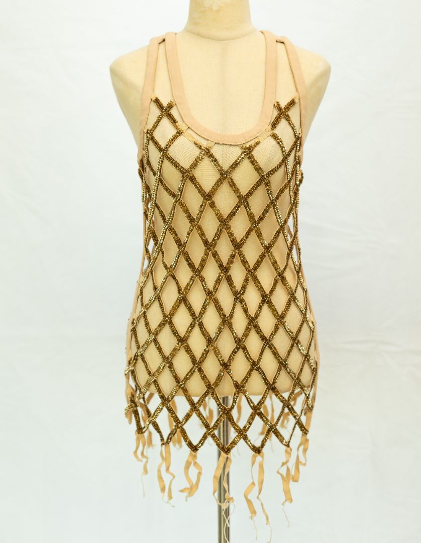 Elisabetta Franchi Gold Sequin Cutout Top