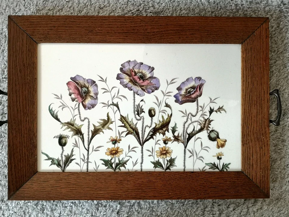 Original Jugendstil Tablett / Keramikplatte mit wunderschönen Mohnblumen Motiv - Bild 4 von 4