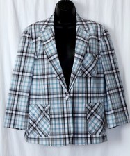 TALBOTS Unlnd Blck/Lav/Teal Ctn/Spndx Plaid Blazer 44 In Chest - Sz 14 EXC