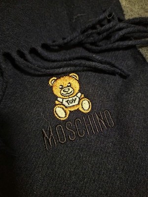 Moschino Toy Bear Wool Scarf   Black with Embroidery   New Without Tags