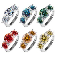    5CT Round Cut VVS1/D Moissanite Three-Stone Engagement Women Ring 925 Silver