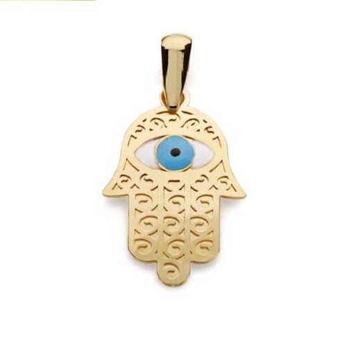 Anhänger Gold 18k 750 Mls. Hand der Fatima Hamsa Auge Türkisch Emaille 19x13 MM - Bild 1 von 3