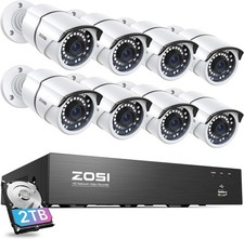 ZOSI 8CH 4K PoE 8pcs 5MP Security Camera System 2TB HDD Detect 24/7 Recording