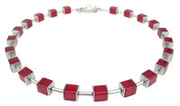 Halskette Kette WüRfelkette WüRfel Glas Rot Dunkelrot Silber HäMatit 106E