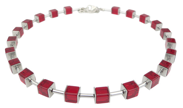 Halskette Kette WüRfelkette WüRfel Glas Rot Dunkelrot Silber HäMatit 106E-image