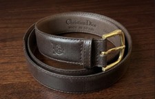 NWOT Vintage Christian Dior Brown Leather Belt Gold Buckle Spain Mens 36 NOS NEW