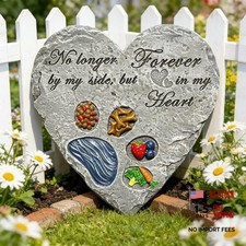 Heart Shaped Dog Memorial Garden Stone with Paw Print Treats Food -