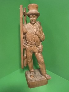 Hand Carved Wooden Firefighter Statue with Ladder/Hose-Vintage A. Stummer 13” H