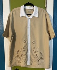 Cubavera Shirt Men L Tan Beige Guayabera Style Embroidered Button Up Cocktail