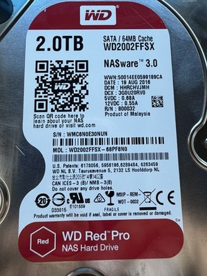 Western Digital Red Pro WD2002FFSX 2TB NASware 3.0 SATA 3.5'' NAS