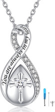 Infinity Cross Cremation Jewelry Sterling Silver Urn Necklace for Ashes Women