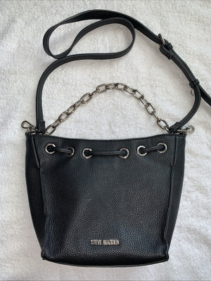 Steve Madden Hobo Bmelisa Shoulder Purse Satch Black Silver Faux Leather Cross B