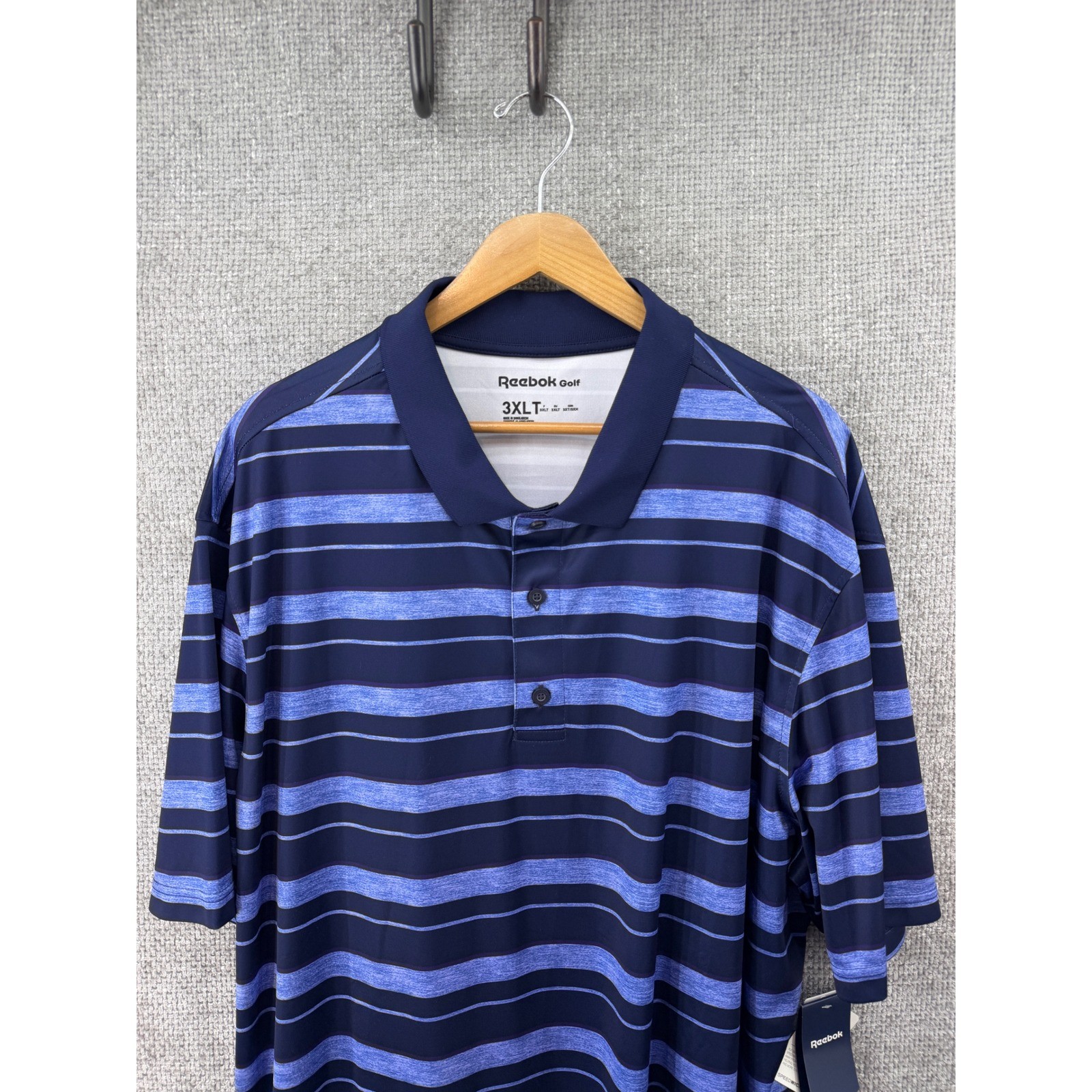 Reebok Golf Polo Shirt Mens 3XLT Navy Blue Striped Speedwick Short Sleeve New