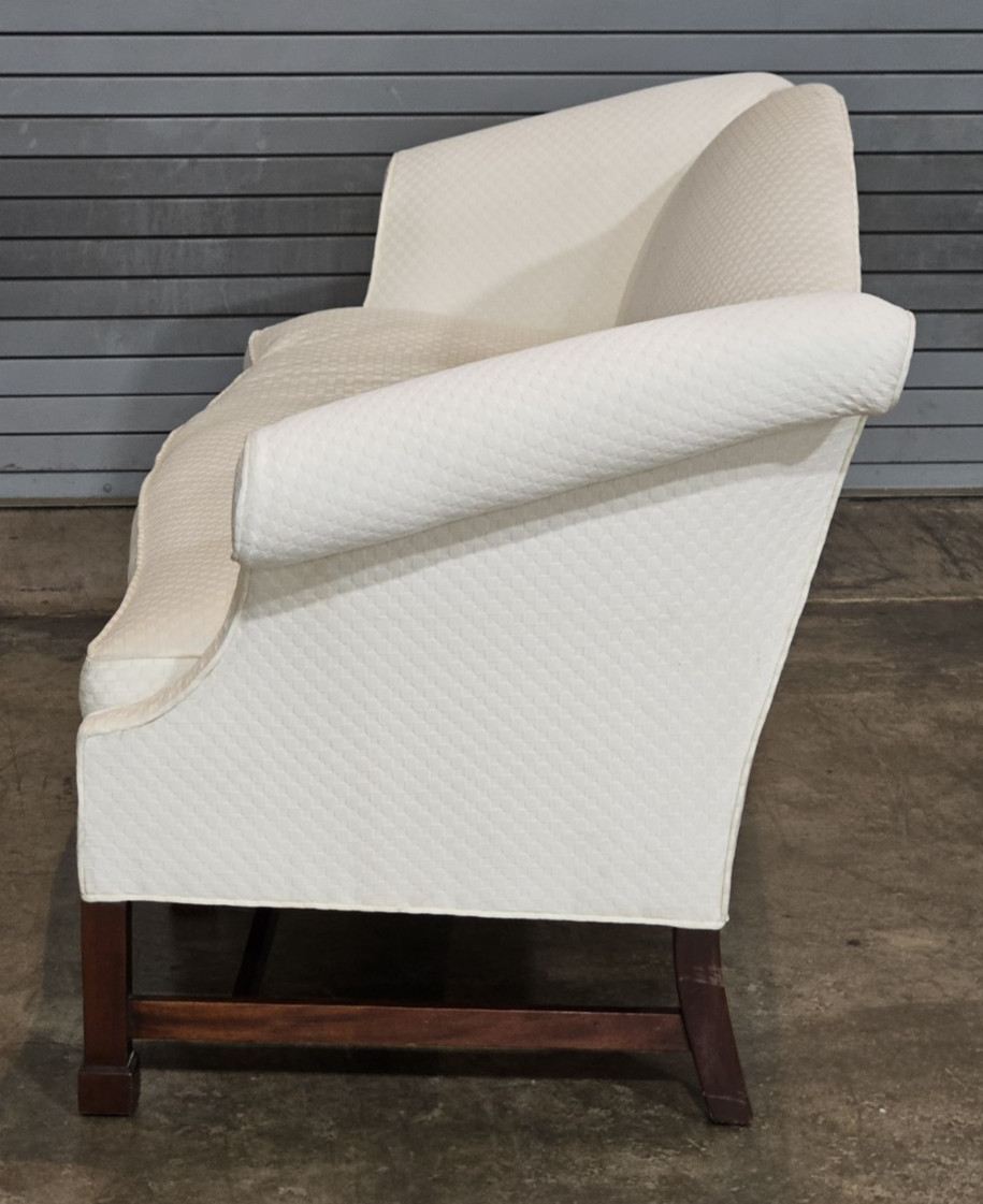 Southwood Mahogany Chippendale Style Sofa Marlborough Legs Cream Polk Dot Fabric