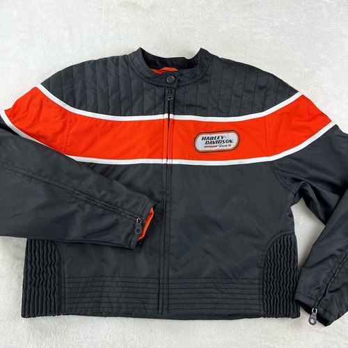 Harley Davidson Racing Vintage Bomber Jacket Women's size XL Black Orange