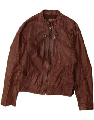 Conbipel Mens Leather Jacket IT 46 Small Brown Leather LJ15