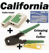Cable Tester Crimp Crimper 100 RJ45 CAT5 CAT5e Connector Plug Network Tool Kit