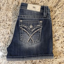 Miss Me Los Angeles Mid-Rise Denim Shorts - Women's Size 27 - Faded, Embroidered
