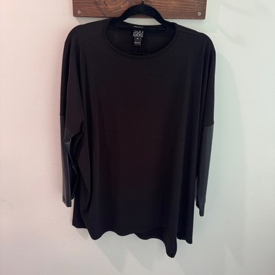 Clara Sunwoo Black Faux Leather Sleeve Tunic Top Medium Mixed Media Jersey