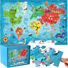 World Map Puzzle for Kids, Floor Puzzles for Kids Ages 4-8, 48 Pcs World Puzzle,