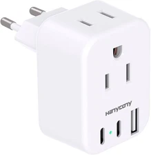 HANYCONY European Travel Plug Adapter USB C 2 Outlets 3 Ports Italy Spain France