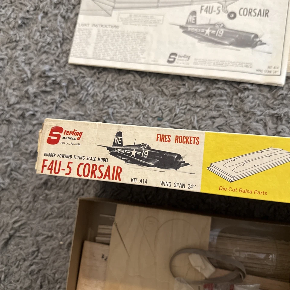 New OPEN BOX F4U-5 Corsair Balsa Wood Model Kit A14 Sterling Models Inc. - Image 4 of 4