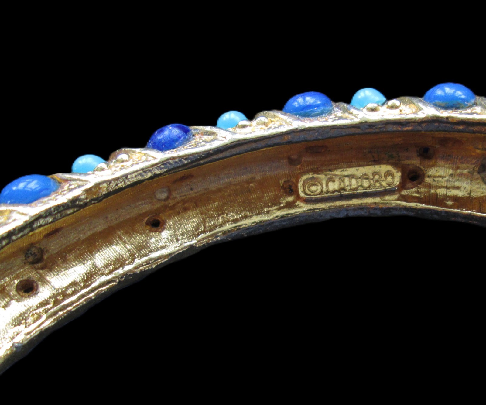 Cadoro Signed Blue Stone Hinged Bangle Bracelet - image 6