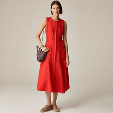 New JCREW Size L Seamed Linen Dress in Red $248 CA671