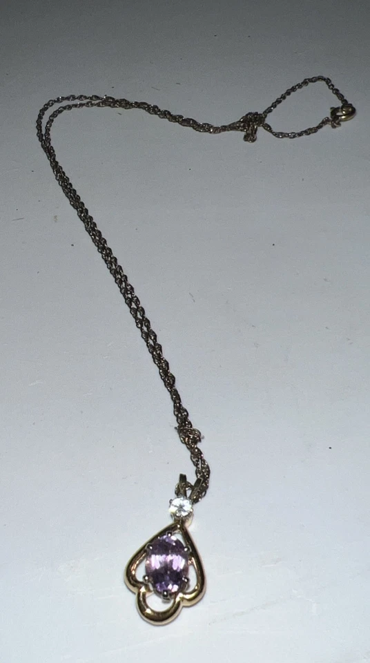 Collar tono dorado con colgante de amatista sintética cadena de 18 pulgadas joyería de moda Foto 2 de 4