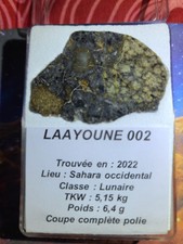 Meteorite Tranche Complète Full Slice Lunaire Laâyoune 002  Polie Miroir 6,4g