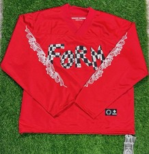 Chrome Hearts Red Mesh Jersey Long Sleeve V-Neck S Logo Embroidered
