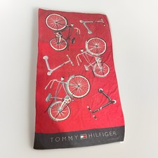 VINTAGE TOMMY HILFIGER Beach towel Red Bicycles And Scooters Classic Blue Logo