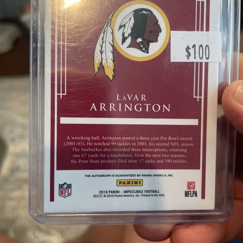 Lavar Arrington 2019 Impeccable Jersey number On Card Auto /56 Redskins🔥📈 - Picture 5 of 5