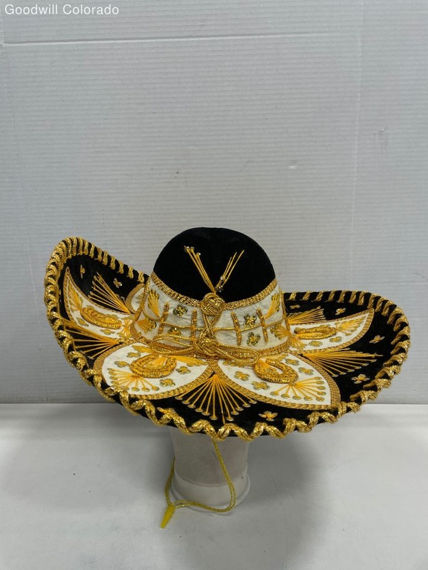 Pigalle Sombrero Black Gold Embroidered Mexican Charro Hat Hecho En Mexico