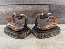 Vintage Decorative Bronze Copper Baby Shoe Bookends