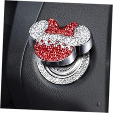 Car Cute Push to Start Button Cover Accessories, Bling Crystal Car Engine Red