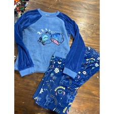 Disney Stitch Kids Fleece Pajamas Set Size 13 Blue Plush Lilo Long Sleeve Pants