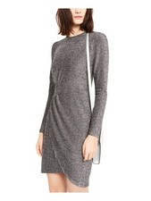 MICHAEL MICHAEL KORS Womens Silver Long Sleeve Short Sheath Dress Petites PM