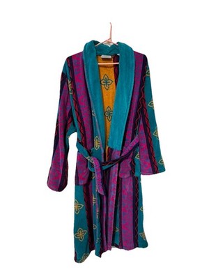 VTG T.J. Lawford Turkish Towel Bathrobe Med Jewel-Tone 90's Aztec Southwestern