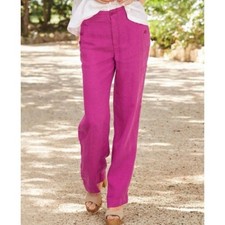 Sundance Womens Oaklee 100 Linen Pants Size 12 Pink Sailor Button Herringbone
